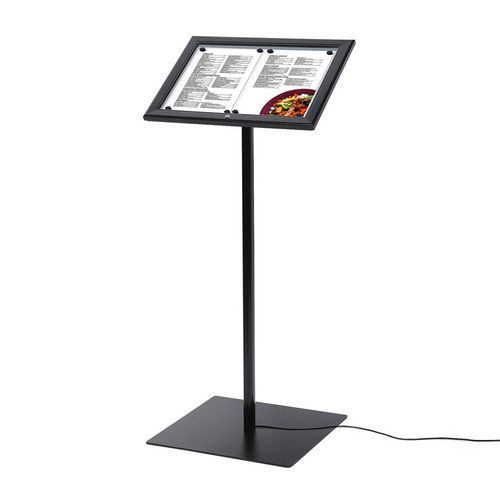 Informačný stojan s vitrínou Menuboard, čierny, LED osvetlenie