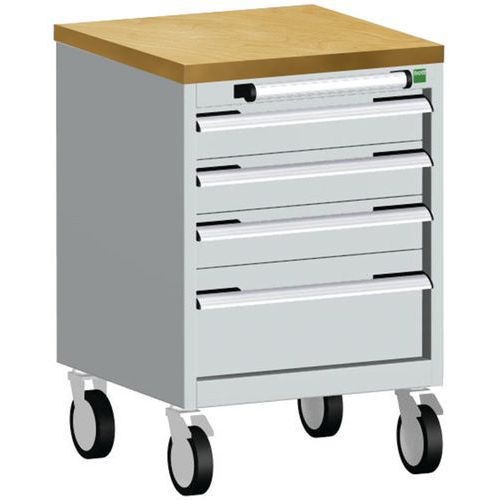 Mobilná zásuvková skriňa Bott Cubio, 79 x 52,5 x 52,5 cm, 4 zásuvky, multiplex/linoleum/rohož