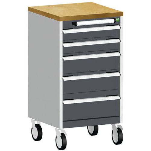 Mobilná zásuvková skriňa Bott Cubio, 89 x 52,5 x 52,5 cm, 5 zásuviek, multiplex/linoleum/rohož