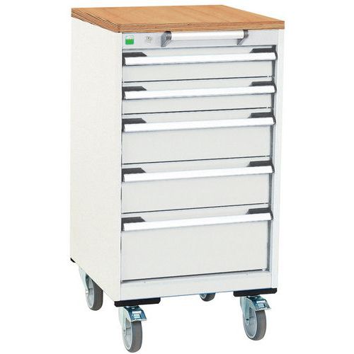 Mobilná zásuvková skriňa Bott Cubio, 99 x 52,5 x 52,5 cm, 5 zásuviek, multiplex/linoleum/rohož
