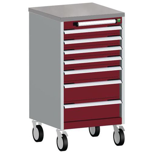 Mobilná zásuvková skriňa Bott Cubio, 99 x 52,5 x 52,5 cm, 7 zásuviek, multiplex/linoleum/rohož