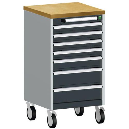 Mobilná zásuvková skriňa Bott Cubio, 99 x 52,5 x 52,5 cm, 7 zásuviek, multiplex/linoleum/rohož