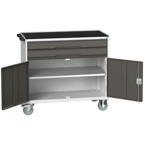 Mobilné zásuvkové stoly Bott Verso, 98 x 80/105 x 55/60 cm, 2 zásuvky, skrinka, multiplex/linoleum/rohož