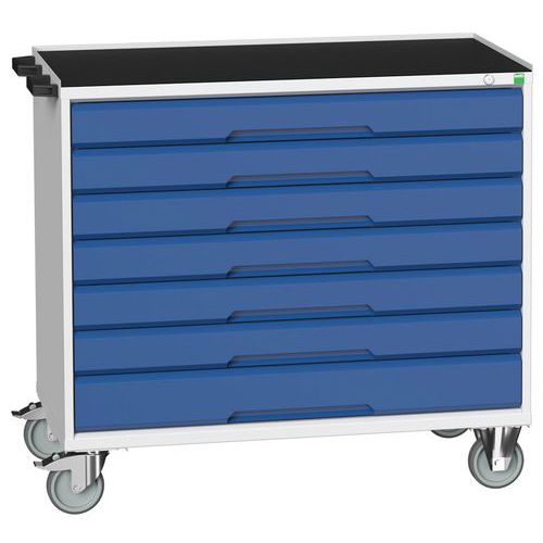 Mobilné zásuvkové stoly Bott Verso, 98 x 80/105 x 55/60 cm, 7 zásuviek, multiplex/linoleum/rohož