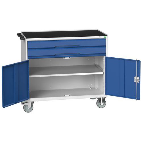 Mobilné zásuvkové stoly Bott Verso, 98 x 80/105 x 55/60 cm, 2 zásuvky, skrinka, multiplex/linoleum/rohož