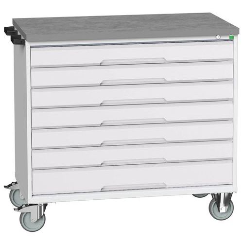 Mobilné zásuvkové stoly Bott Verso, 98 x 80/105 x 55/60 cm, 7 zásuviek, multiplex/linoleum/rohož