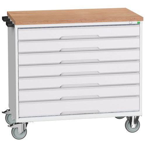 Mobilné zásuvkové stoly Bott Verso, 98 x 80/105 x 55/60 cm, 7 zásuviek, multiplex/linoleum/rohož