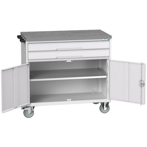 Mobilné zásuvkové stoly Bott Verso, 98 x 80/105 x 55/60 cm, 2 zásuvky, skrinka, multiplex/linoleum/rohož
