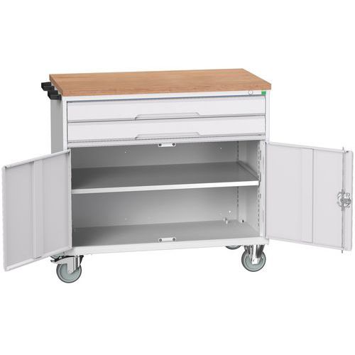 Mobilné zásuvkové stoly Bott Verso, 98 x 80/105 x 55/60 cm, 2 zásuvky, skrinka, multiplex/linoleum/rohož