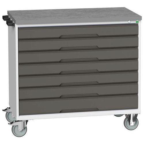 Mobilné zásuvkové stoly Bott Verso, 98 x 80/105 x 55/60 cm, 7 zásuviek, multiplex/linoleum/rohož