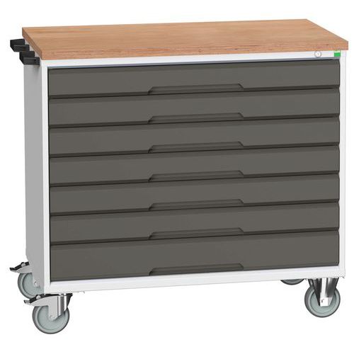 Mobilné zásuvkové stoly Bott Verso, 98 x 80/105 x 55/60 cm, 7 zásuviek, multiplex/linoleum/rohož
