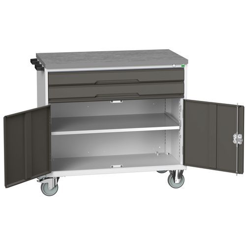 Mobilné zásuvkové stoly Bott Verso, 98 x 80/105 x 55/60 cm, 2 zásuvky, skrinka, multiplex/linoleum/rohož