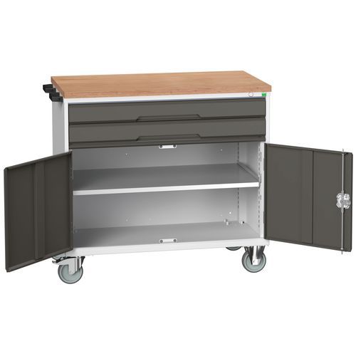 Mobilné zásuvkové stoly Bott Verso, 98 x 80/105 x 55/60 cm, 2 zásuvky, skrinka, multiplex/linoleum/rohož