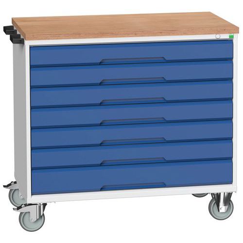 Mobilné zásuvkové stoly Bott Verso, 98 x 80/105 x 55/60 cm, 7 zásuviek, multiplex/linoleum/rohož