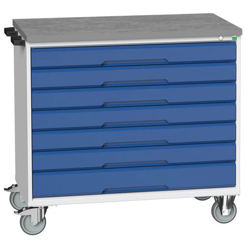 Mobilné zásuvkové stoly Bott Verso, 98 x 80/105 x 55/60 cm, 7 zásuviek, multiplex/linoleum/rohož