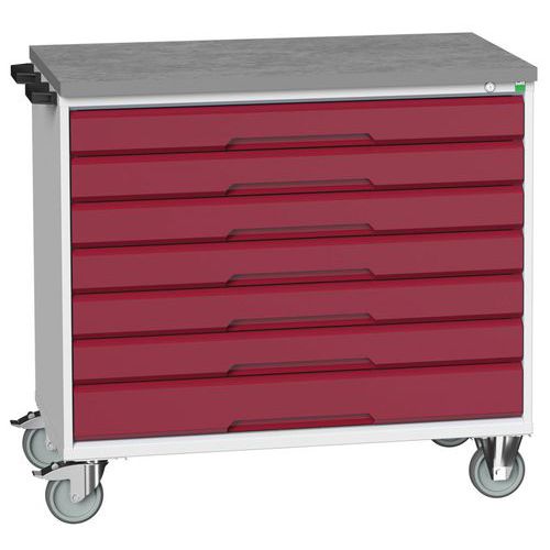 Mobilné zásuvkové stoly Bott Verso, 98 x 80/105 x 55/60 cm, 7 zásuviek, multiplex/linoleum/rohož