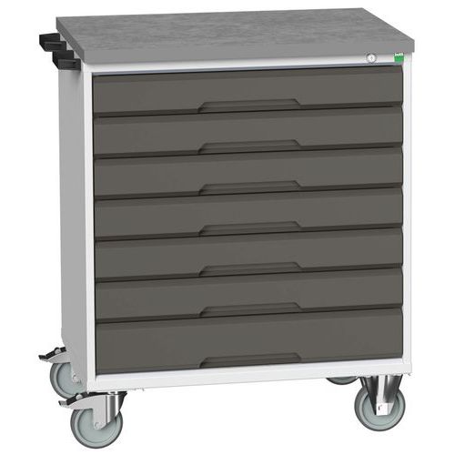 Mobilné zásuvkové stoly Bott Verso, 98 x 80/105 x 55/60 cm, 7 zásuviek, multiplex/linoleum/rohož