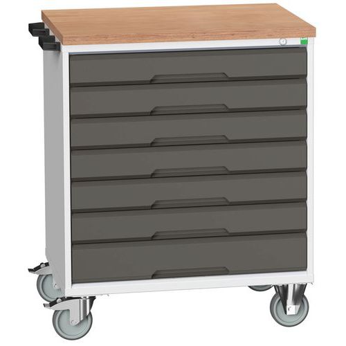 Mobilné zásuvkové stoly Bott Verso, 98 x 80/105 x 55/60 cm, 7 zásuviek, multiplex/linoleum/rohož