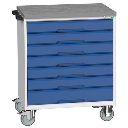 Mobilné zásuvkové stoly Bott Verso, 98 x 80/105 x 55/60 cm, 7 zásuviek, multiplex/linoleum/rohož