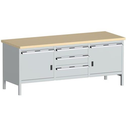 Dielenský stôl Bott Cubio Storage, 84 x 200 x 75 cm, 2 skrinky, 5 zásuviek, multiplex/linoleum