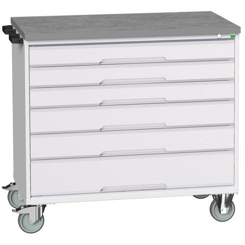Mobilné zásuvkové stoly Bott Verso, 98 x 80/105 x 55/60 cm, 6 zásuviek, multiplex/linoleum/rohož