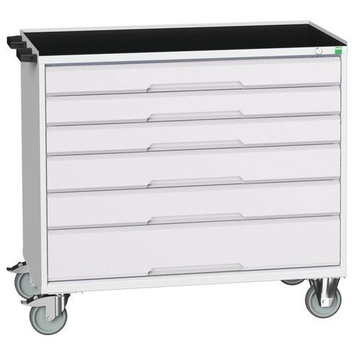Mobilné zásuvkové stoly Bott Verso, 98 x 80/105 x 55/60 cm, 6 zásuviek, multiplex/linoleum/rohož