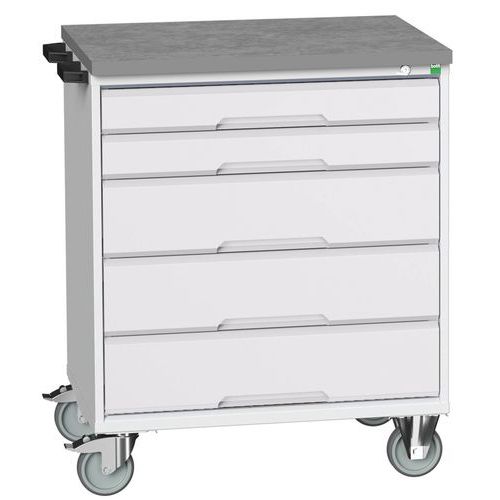 Mobilné zásuvkové stoly Bott Verso, 98 x 80/105 x 55/60 cm, 5 zásuviek, multiplex/linoleum/rohož