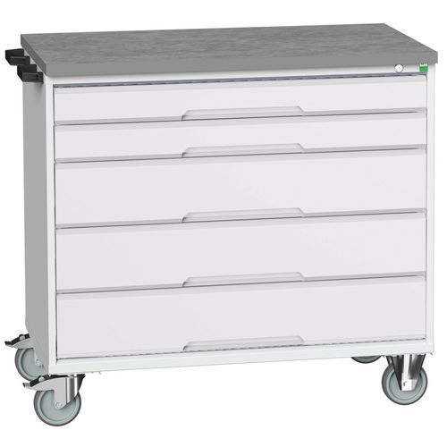 Mobilné zásuvkové stoly Bott Verso, 98 x 80/105 x 55/60 cm, 5 zásuviek, multiplex/linoleum/rohož