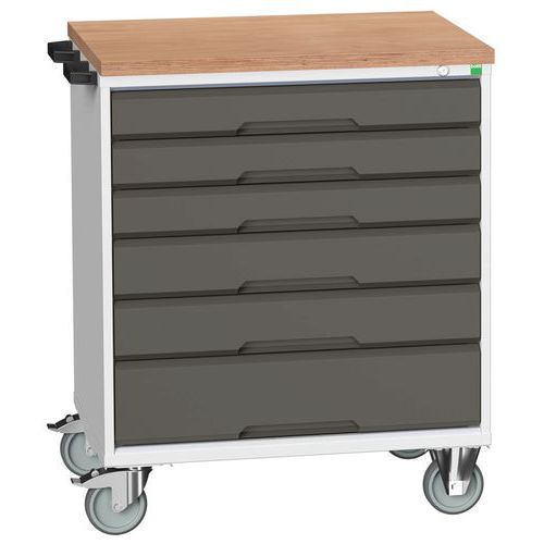 Mobilné zásuvkové stoly Bott Verso, 98 x 80/105 x 55/60 cm, 6 zásuviek, multiplex/linoleum/rohož