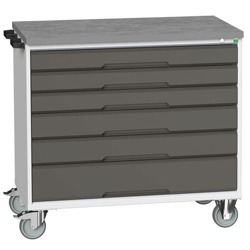Mobilné zásuvkové stoly Bott Verso, 98 x 80/105 x 55/60 cm, 6 zásuviek, multiplex/linoleum/rohož
