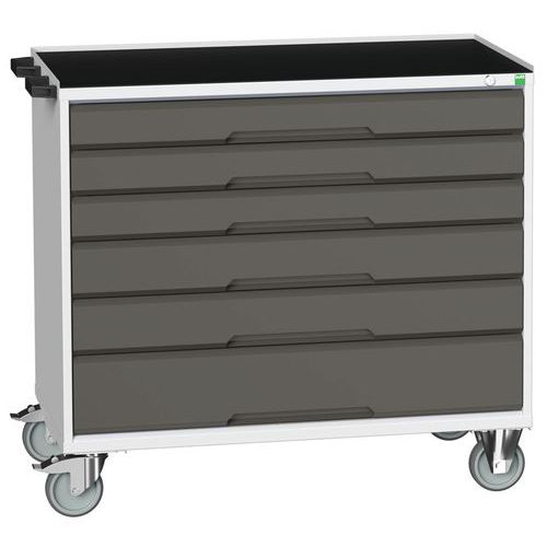 Mobilné zásuvkové stoly Bott Verso, 98 x 80/105 x 55/60 cm, 6 zásuviek, multiplex/linoleum/rohož