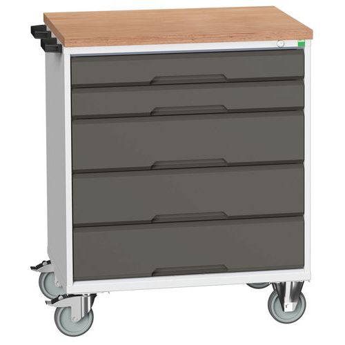 Mobilné zásuvkové stoly Bott Verso, 98 x 80/105 x 55/60 cm, 5 zásuviek, multiplex/linoleum/rohož