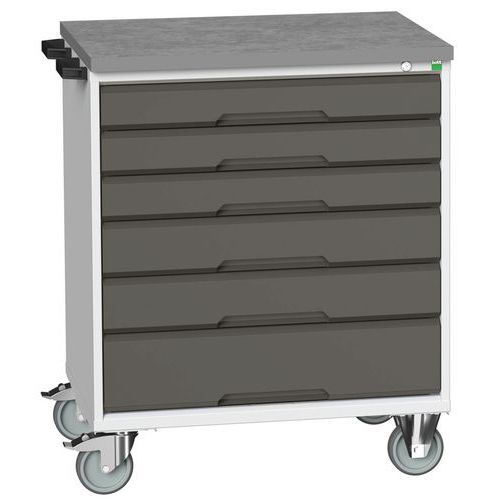 Mobilné zásuvkové stoly Bott Verso, 98 x 80/105 x 55/60 cm, 6 zásuviek, multiplex/linoleum/rohož