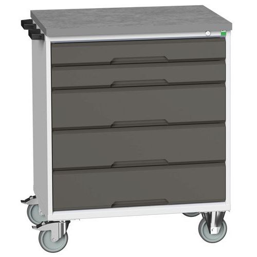 Mobilné zásuvkové stoly Bott Verso, 98 x 80/105 x 55/60 cm, 5 zásuviek, multiplex/linoleum/rohož