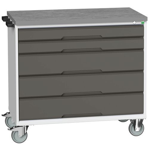Mobilné zásuvkové stoly Bott Verso, 98 x 80/105 x 55/60 cm, 5 zásuviek, multiplex/linoleum/rohož
