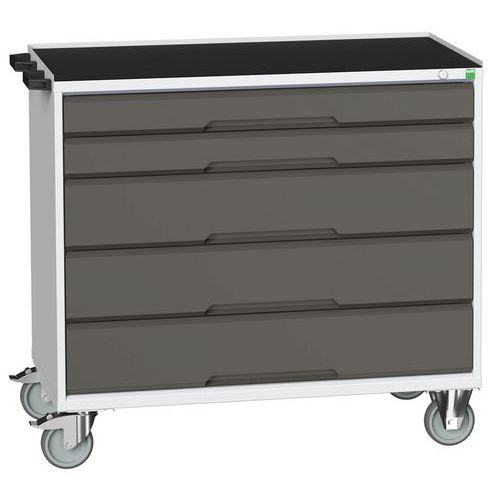 Mobilné zásuvkové stoly Bott Verso, 98 x 80/105 x 55/60 cm, 5 zásuviek, multiplex/linoleum/rohož