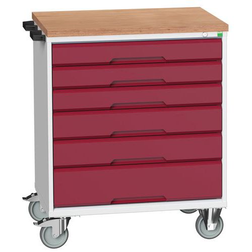 Mobilné zásuvkové stoly Bott Verso, 98 x 80/105 x 55/60 cm, 6 zásuviek, multiplex/linoleum/rohož