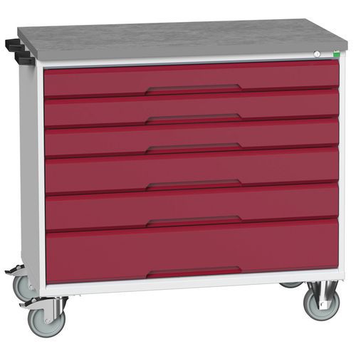 Mobilné zásuvkové stoly Bott Verso, 98 x 80/105 x 55/60 cm, 6 zásuviek, multiplex/linoleum/rohož