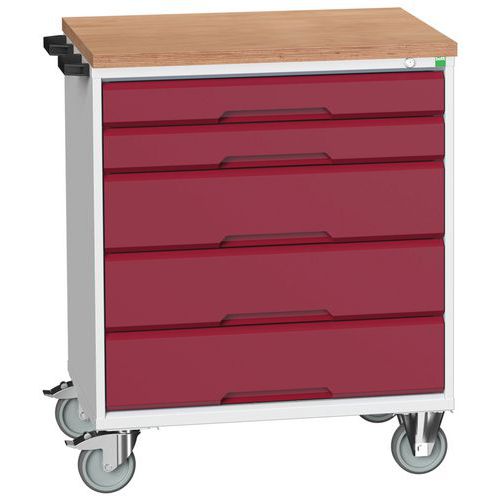 Mobilné zásuvkové stoly Bott Verso, 98 x 80/105 x 55/60 cm, 5 zásuviek, multiplex/linoleum/rohož