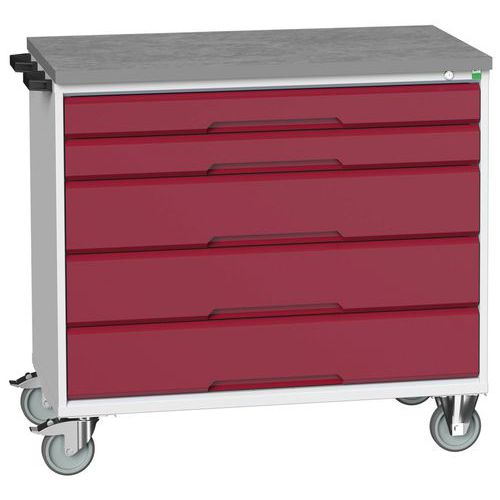 Mobilné zásuvkové stoly Bott Verso, 98 x 80/105 x 55/60 cm, 5 zásuviek, multiplex/linoleum/rohož