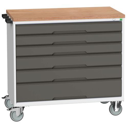 Mobilné zásuvkové stoly Bott Verso, 98 x 80/105 x 55/60 cm, 6 zásuviek, multiplex/linoleum/rohož