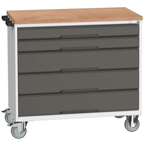 Mobilné zásuvkové stoly Bott Verso, 98 x 80/105 x 55/60 cm, 5 zásuviek, multiplex/linoleum/rohož