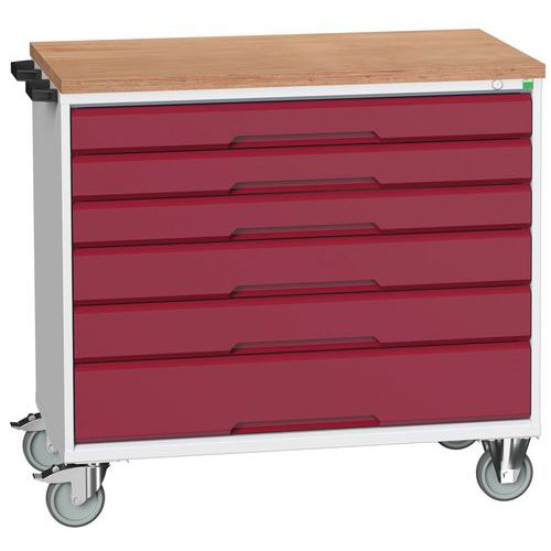 Mobilné zásuvkové stoly Bott Verso, 98 x 80/105 x 55/60 cm, 6 zásuviek, multiplex/linoleum/rohož