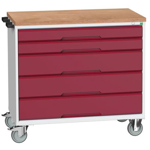 Mobilné zásuvkové stoly Bott Verso, 98 x 80/105 x 55/60 cm, 5 zásuviek, multiplex/linoleum/rohož