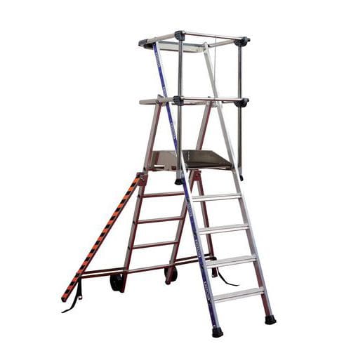 Pojazdný skladací hliníkový plošinový rebrík s odkladacou plochou, 5 stupňov