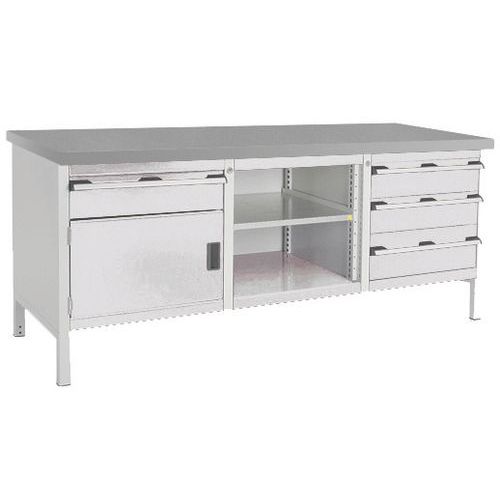 Dielenský stôl Bott Cubio Storage, 84 x 200 x 75 cm, 1 skrinky, 4 zásuvky, otvorený priestor s policou