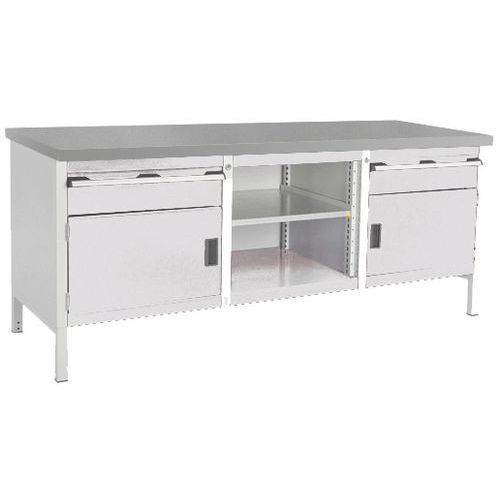 Dielenský stôl Bott Cubio Storage, 84 x 200 x 75 cm, 2 skrinky, 2 zásuvky, otvorený priestor s policou