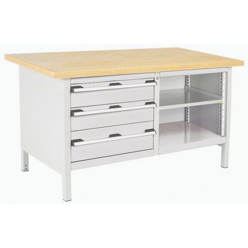 Dielenský stôl Bott Cubio Storage, 84 x 150 x 75 cm, 3 zásuvky, otvorený priestor s policou