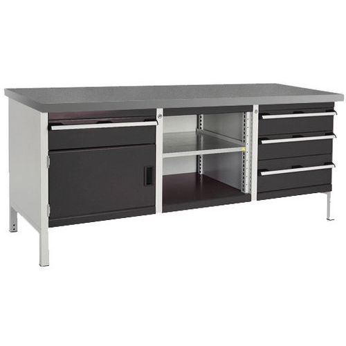 Dielenský stôl Bott Cubio Storage, 84 x 200 x 75 cm, 1 skrinky, 4 zásuvky, otvorený priestor s policou