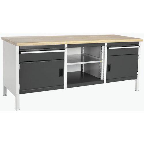 Dielenský stôl Bott Cubio Storage, 84 x 200 x 75 cm, 2 skrinky, 2 zásuvky, otvorený priestor s policou